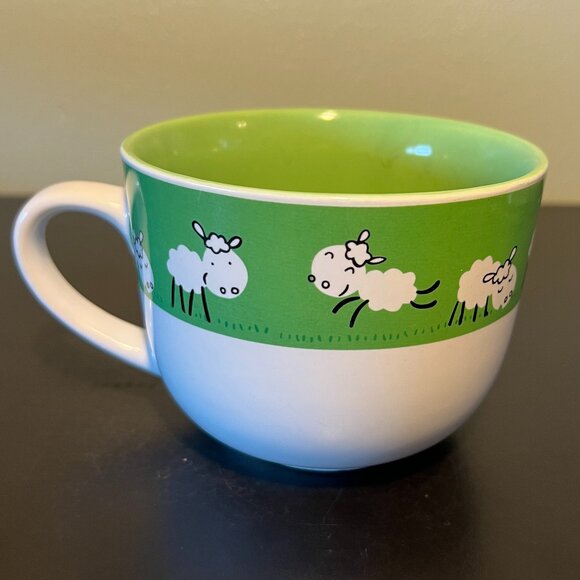 Set of 2 COW and SHEEP Oversized Wide-Mouth Ceramic Mugs / Bowls ~ Farm Animals - Picture 7 of 13